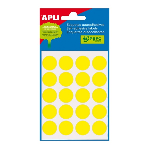 [2063] ETIQUETAS APLI 2063 Ø 19 AMARILLO MINI BOLSA 100 UN