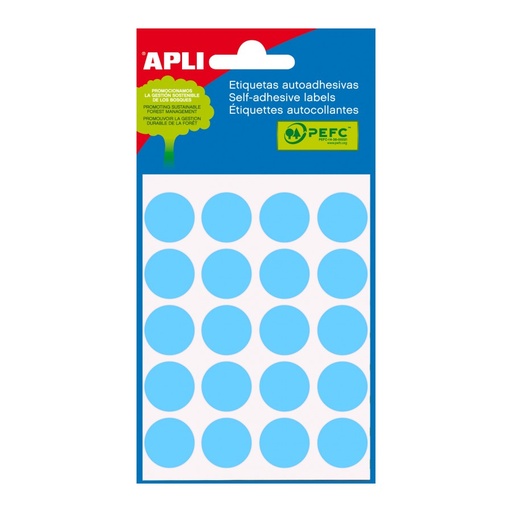 [2064] ETIQUETAS APLI 2064 Ø 19 AZUL MINI BOLSA 100 UN