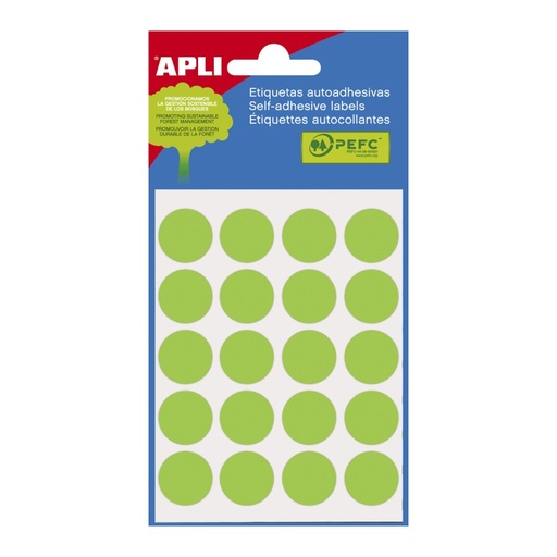 [2066] ETIQUETAS APLI 2066 Ø 19 VERDE MINI BOLSA 100 UN