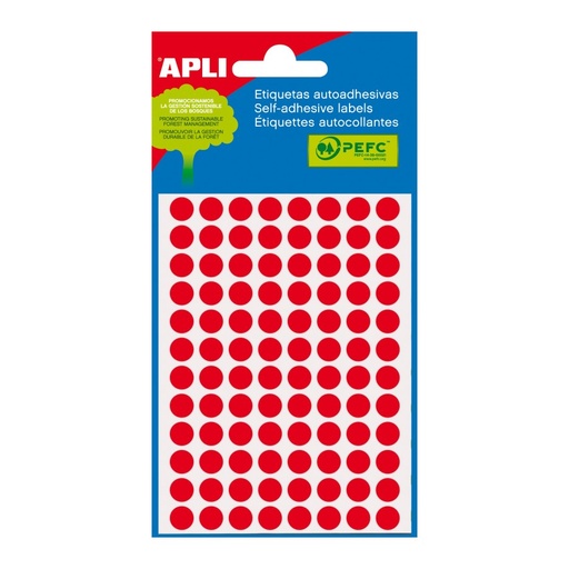 [2081] ETIQUETAS APLI 2081 Ø 8 ROJO FLUOR MINI BOLSA 288 UN