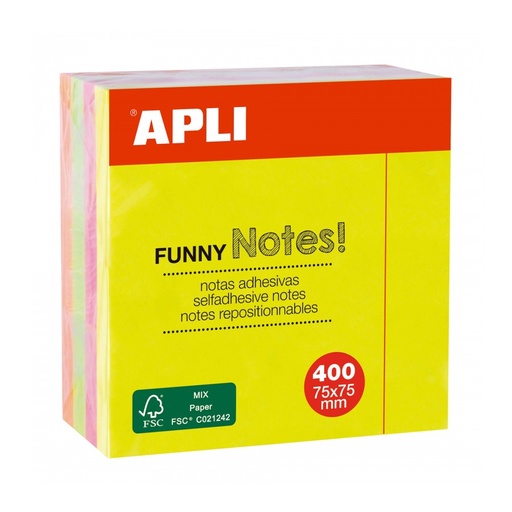 [10974] BLOC NOTAS APLI 10974 75x75 CUBO FLUOR. 400H