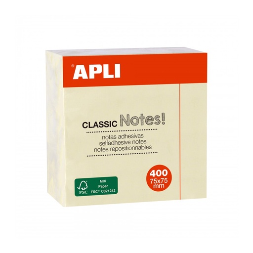 [11597] BLOC NOTAS APLI 11597 75x75 AMARILLO 400H