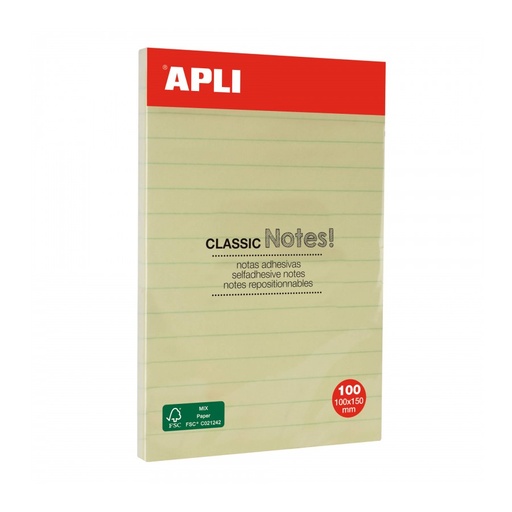[13370] BLOC NOTAS APLI 13370 150x100 AMARILLO RAYADO 100H