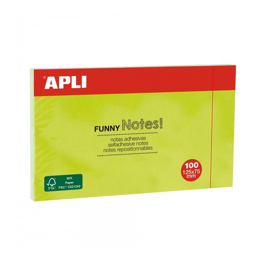[15004] BLOC NOTAS APLI 15004 125x75 VERDE FLUOR. 100H