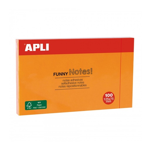 [15005] BLOC NOTAS APLI 15005 125x75 NARANJA FLUOR. 100H