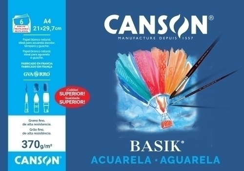 [200006416] MINIPACK CANSON C200006416 ACUARELA y TEMPERA BASIK 370g MINI-PACK de 6 A4