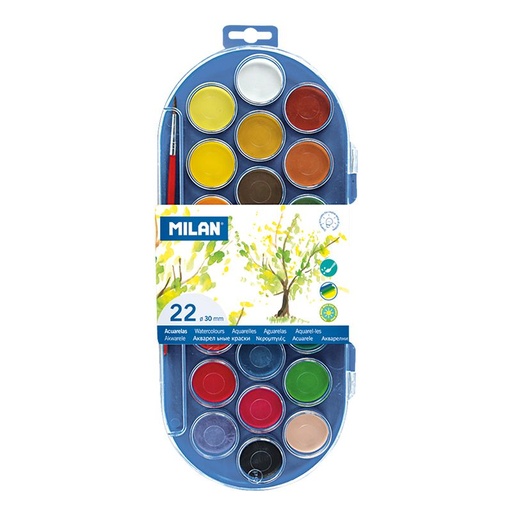 [80022] ACUARELA MILAN 80022  22 PASTILLAS Ø30MM Y 1 PINCEL
