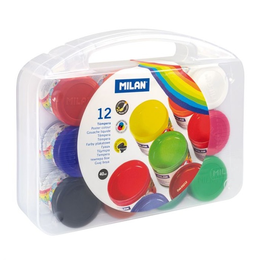 [03212] TEMPERA MILAN 03212 12 BOTES 40ML  COLORES SURTIDOS