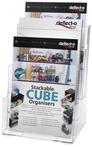 [77301] PORTAFOLLETOS DEFLECT-O 77301 SOBREMESA A4 VERTICAL 3 COMPARTIMENTOS CRISTAL