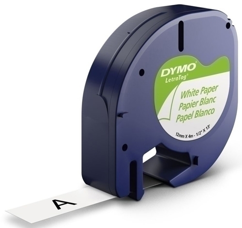 [S0721510] CINTA   DYMO 765007 LETRATAG 12MM NG/BL 91200