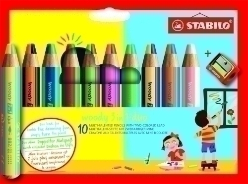 [880/10-2] ESTUCHE STABILO 880/10-2  WOODY 3 EN 1- ESTUCHE  10 UDS SURTIDAS + SACAPUNTAS WOODY