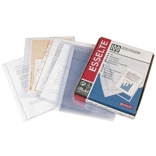 [46134] FUNDA ESSELTE 46134 CAJA 100 FUNDAS PP FOL.56200 PIEL N 