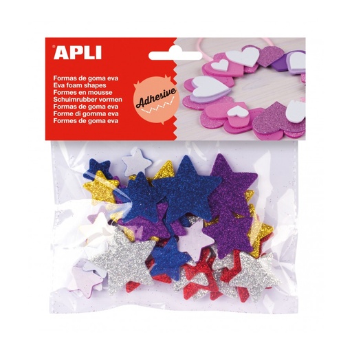 [13485] GOMA EVA APLI 13485 ESTRELLAS ADH. PURPURINA COLORES 50UN