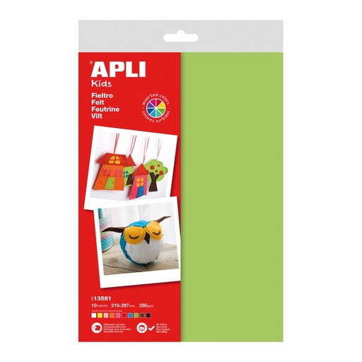 [13581] FIELTRO APLI 13581 A4 COLORES SURTIDOS  10UN